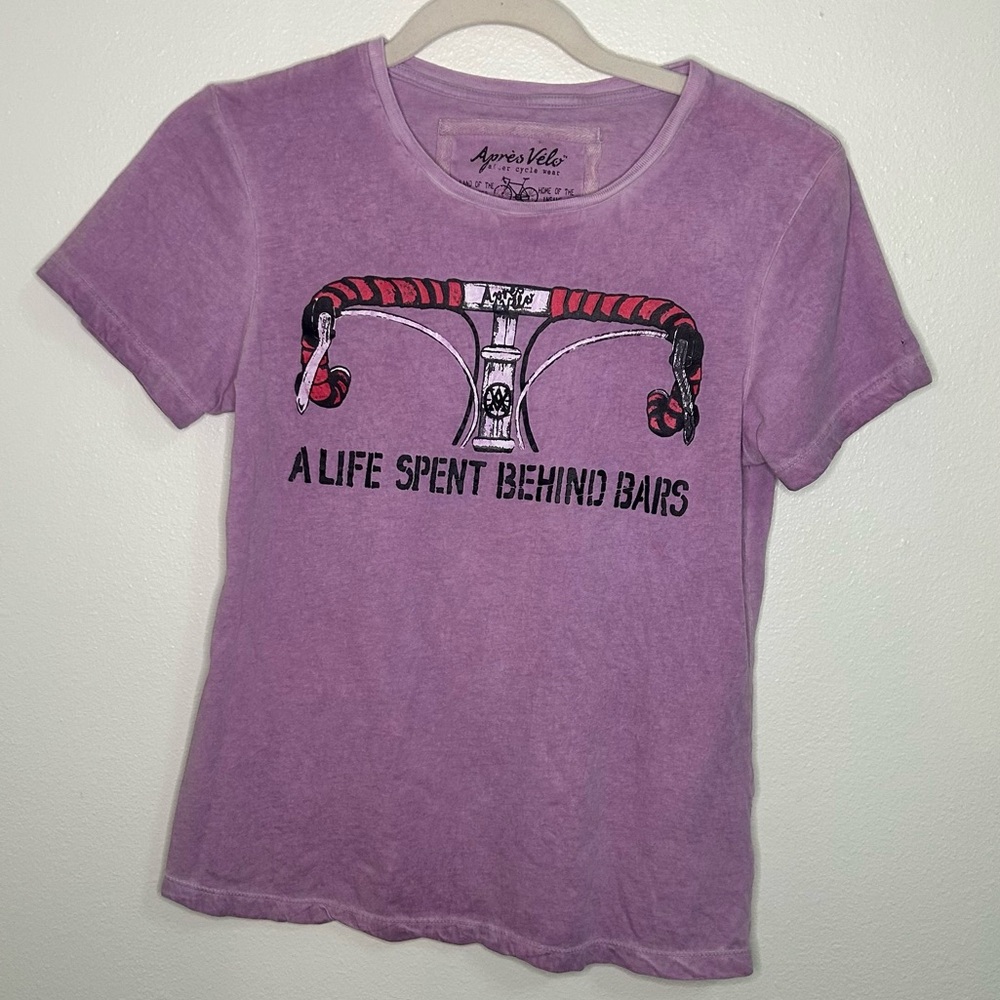 Apres Velo purple "a life spent behind bars" graphic tshirt